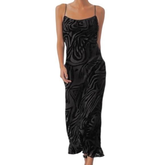 Ronny Kobo Collective Burnout Slip Dress Midi In Black Size 4 - Picture 1 of 12